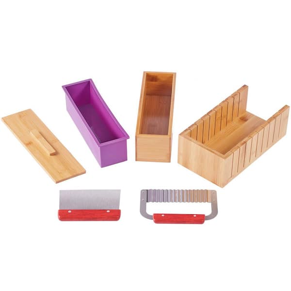 Soap Making Kit, Bamboo Cutting Box and Inner Box with Silicone Mold, Stainless Steel Straight Cutter and Wavy Cutter