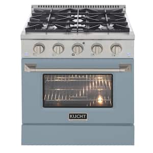 Pro-Style 30 in. 4.2 cu. ft. 4-Burners Natural Gas Range with Convection Oven in Stainless Steel & Light Blue Oven Door