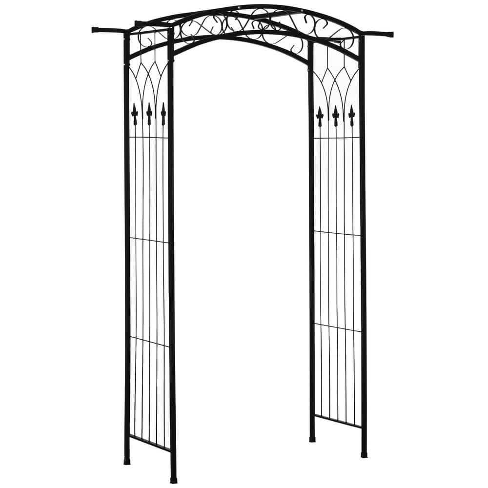 83 in. x 51 in. Metal Arch Arbor, Trellis with Scroll-Work Design, Climbing