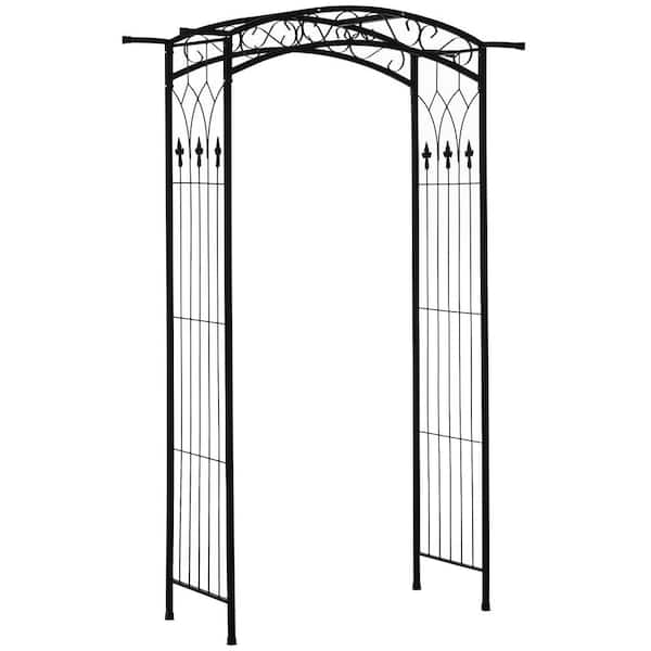 83 in. x 51 in. Metal Arch Arbor, Trellis with Scroll-Work Design, Climbing Plants Support, Party Events Archway, Black