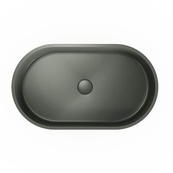 Moray 23.6 in. Concrete Vessel Oval Modern Bathroom Sink in Dark Green