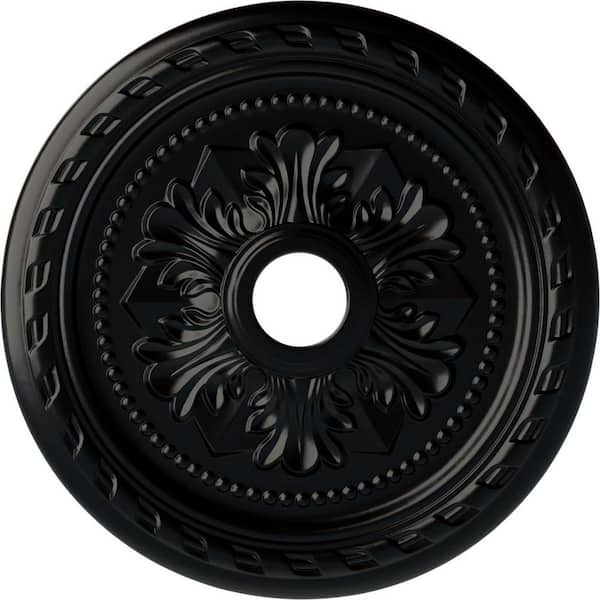 Ekena Millwork 1-5/8" x 23-5/8" x 23-5/8" Polyurethane Palmetto Ceiling Medallion, Hand-Painted Jet Black