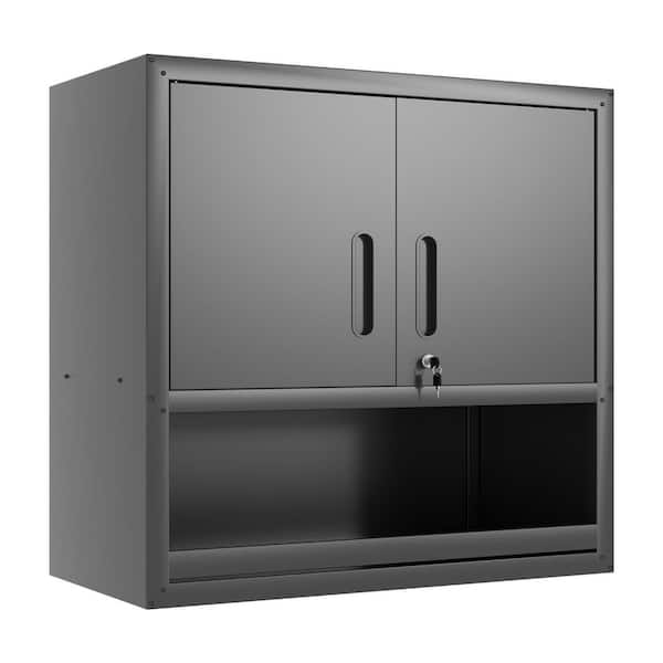 Metal 29.50 in. W x 30.30 in. D x 11.80 in. H Bathroom Storage Wall Cabinet in Black with Locking Door