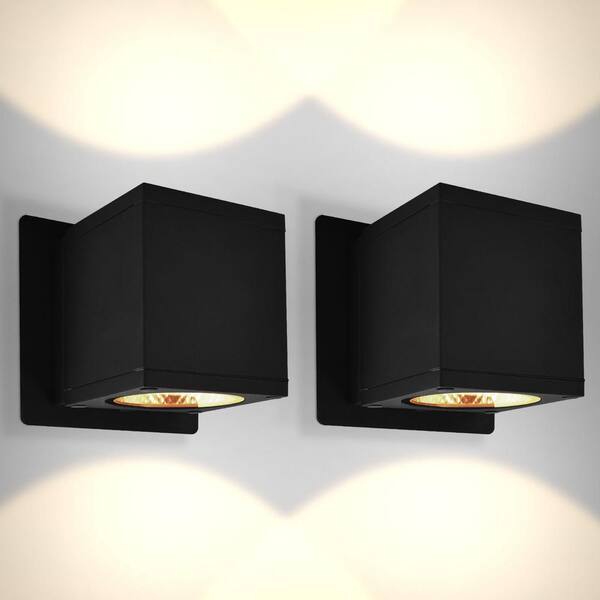 LUXRITE 3 in. Black Outdoor LED Up-Down Cube Wall Sconce Light 3CCT ...