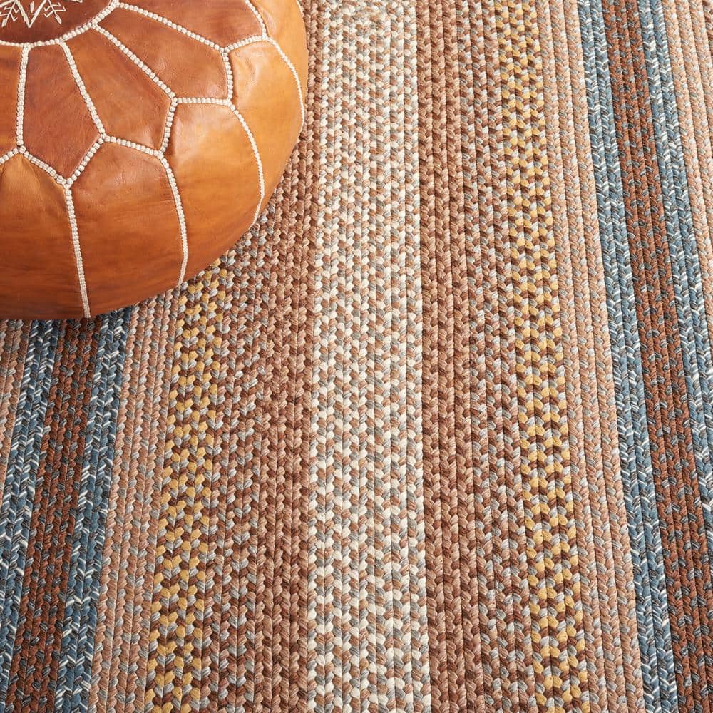 Braided Brown/Multi  6 ft. x 8 ft. Machine Washable Border Geometric Oval Area Rug