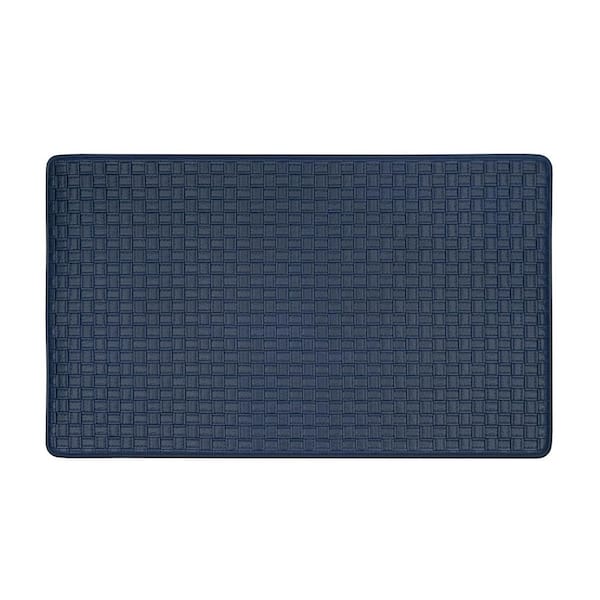 Woven Embossed Faux Leather Navy 18 in. x 30 in. Anti-Fatigue Mat