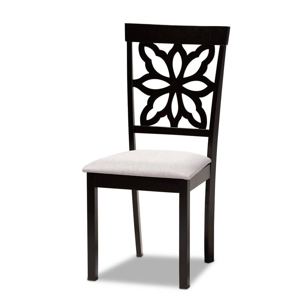 Dallas Dark Brown Wood and Grey Fabric 7-Piece Dining Set