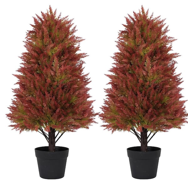 2.5 ft. Faux Cedar Tree Artificial Topiary Tree, Faux Fall Decor Plants for Outdoor and Indoor Decor in Pot 2-Pack