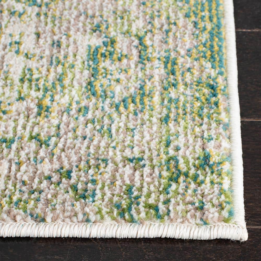 Green and Ivory Rectangular Flat Woven Synthetic Rug 10' x 14'