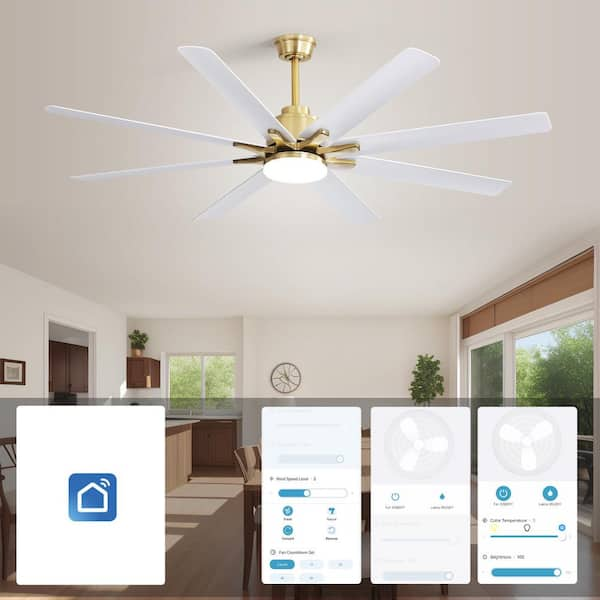 Sofucor 66 in. LED Indoor/Outdoor Gold Smart Ceiling Fan with