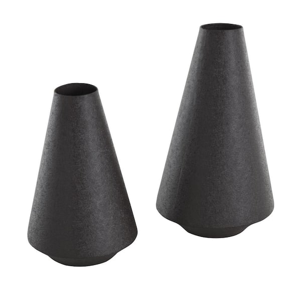 Litton Lane Black Textured Cone Metal Decorative Vase (Set of 2)