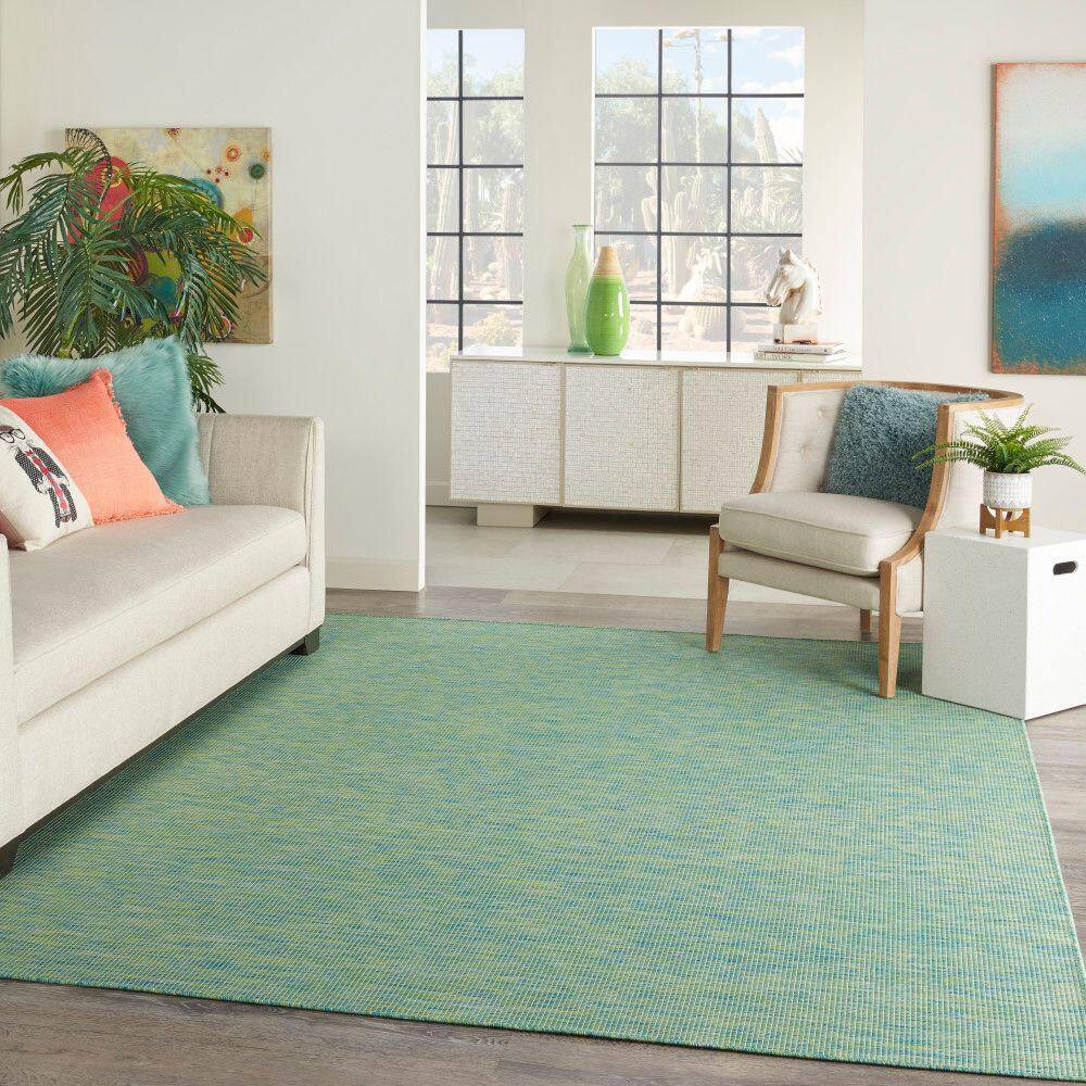 Positano Blue and Green Synthetic 6' x 9' Reversible Rug