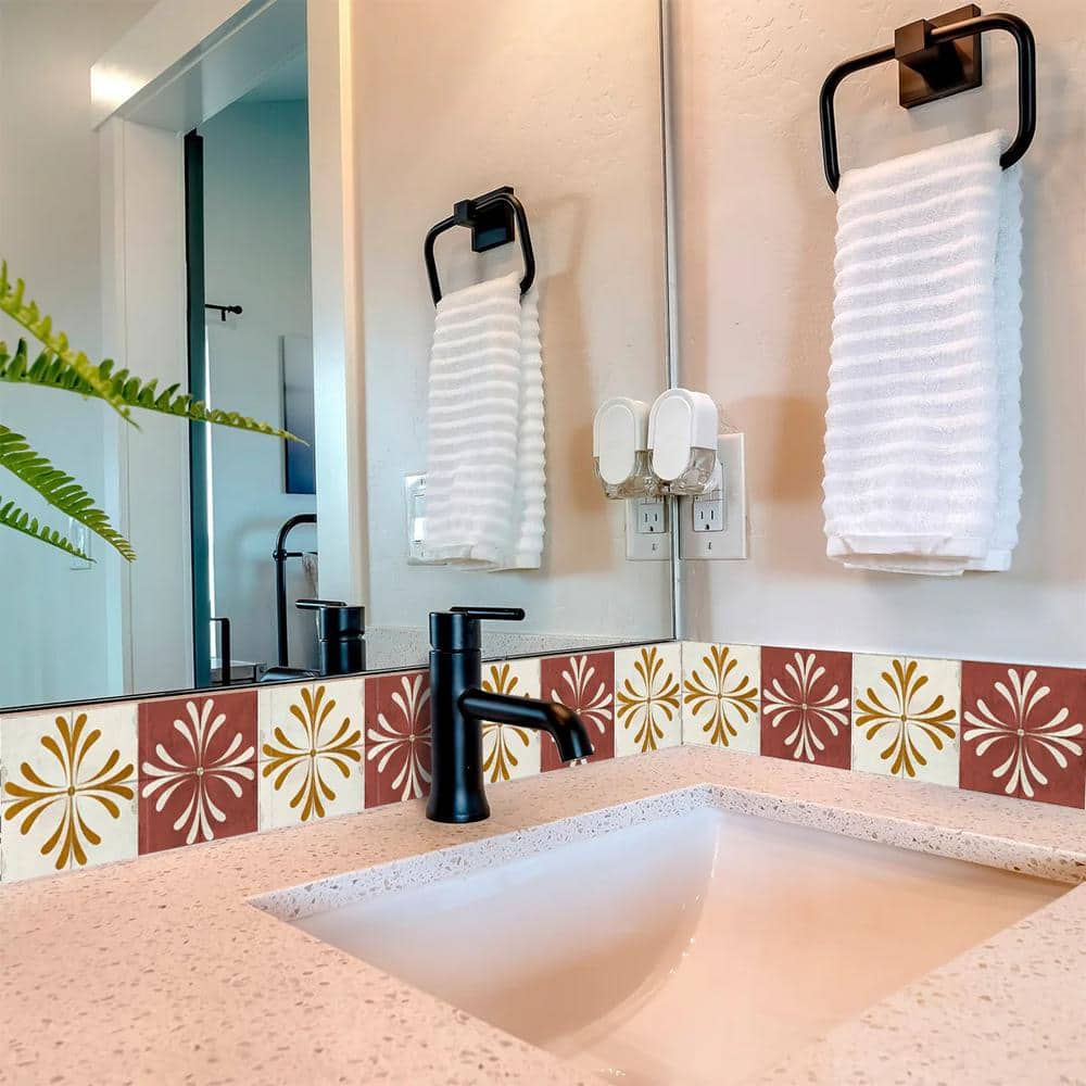 8x8-inch Dark Red and Beige Vinyl Peel and Stick Mosaic Tile Set