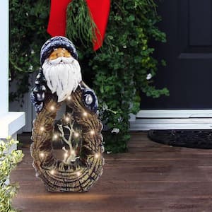 21 in. Tall Santa Statue with Carved Wood Look and LED Lights