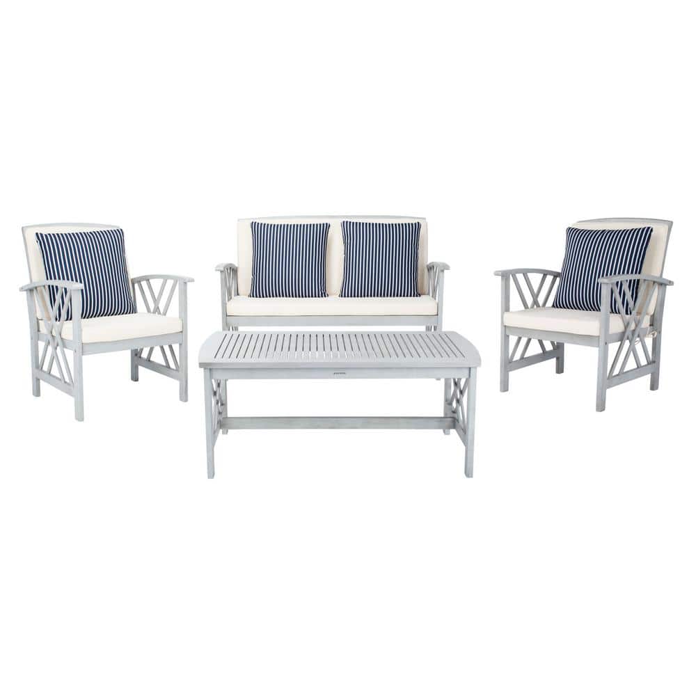 Fontana Gray 4-Piece Wood Patio Conversation Set with Beige Cushions price history on PriceWatchPro