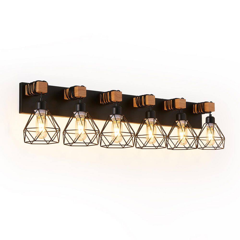 40 in. 6-Light Geometric Black Vanity Light with Iron Spray Painting and Lampshade Iron Mesh price history on PriceWatchPro