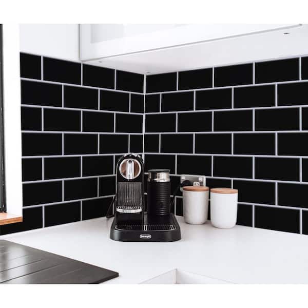 Livelynine 16-Tiles Black Backsplash Tile for Kitchen Peel and Stick 12X12  Peel & Stick Back Splashes for Kitchens Herring Bone Back Splash Stick on