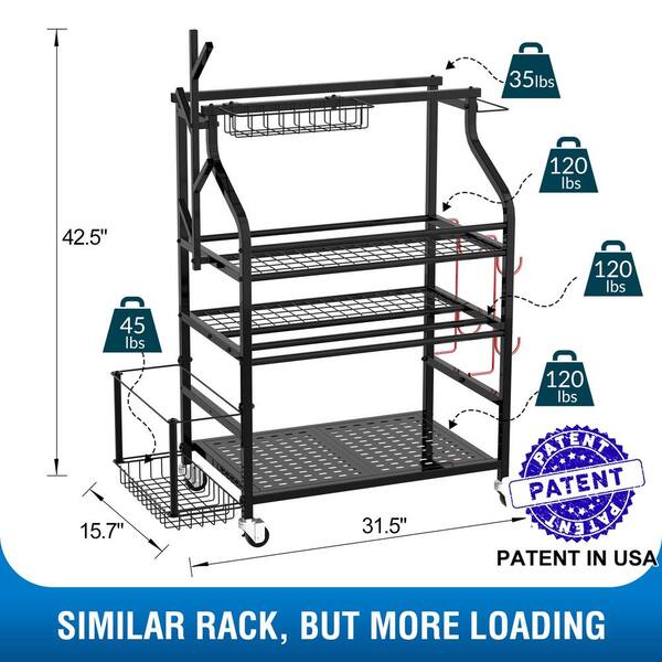 4 Layers Yoga Mat Storage Rack, Dumbbells Rack, Home Gym Holder Garage  Storage Organizer with Wheels and Hooks