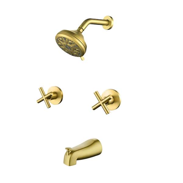 Rain 2-Handle 10-Spray Tub Shower Faucet 1.8 GPM with Pressure Balance in Gold (Valve Included)