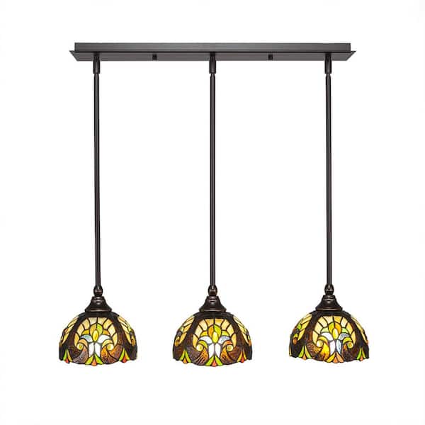 Unbranded Livingston 100-Watt 3 Light Brown Linear Pendant Light with 7 in. Cypress Art Glass Shades No Bulbs Included