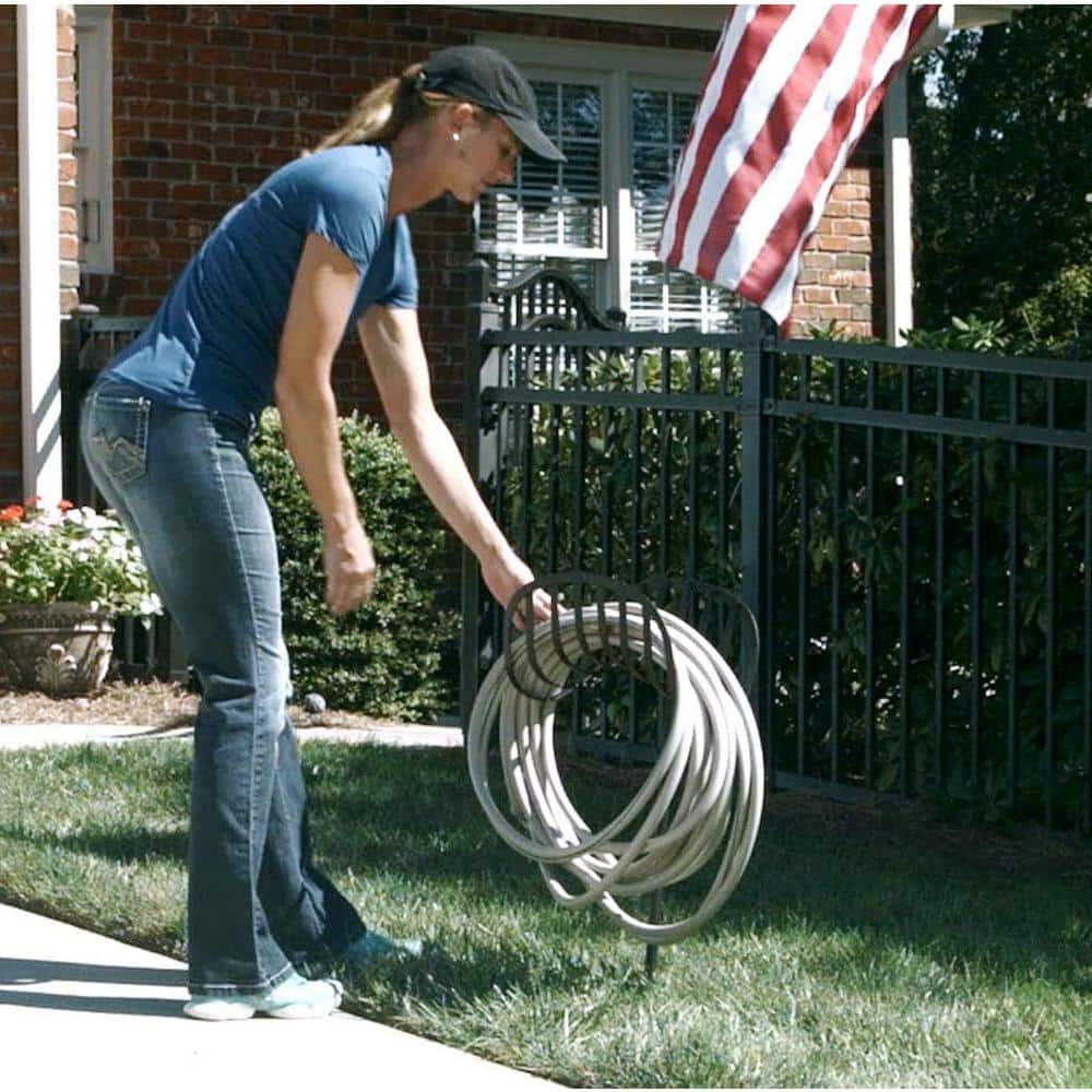 Black Steel Decorative Garden Hose Holder Stand