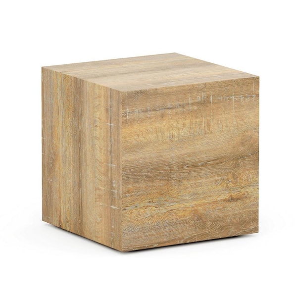 Unbranded Wood Contemporary MDF Natural Marble Cube End Table for Living Room, Bedroom, Bathroom