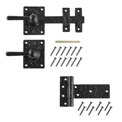 12 in. Matte Black Cast Iron Drop Bar Gate Set with 6 in. Tee Hinge