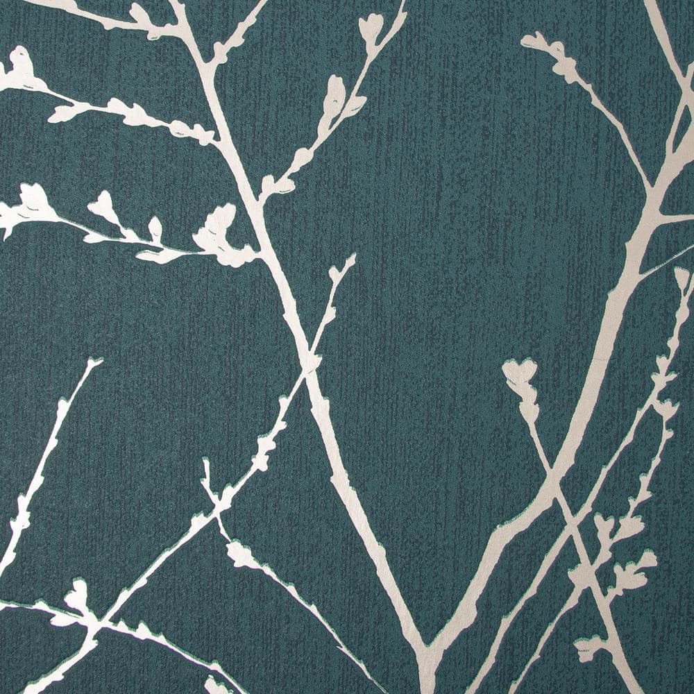 Green and Gold Vinyl Textured Floral Wallpaper Roll