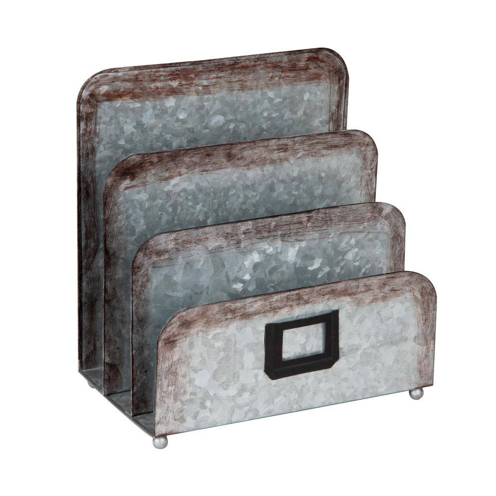 Mind Reader 3Section Galvanized Metal Magazine Holder, Silver, 5.91 in