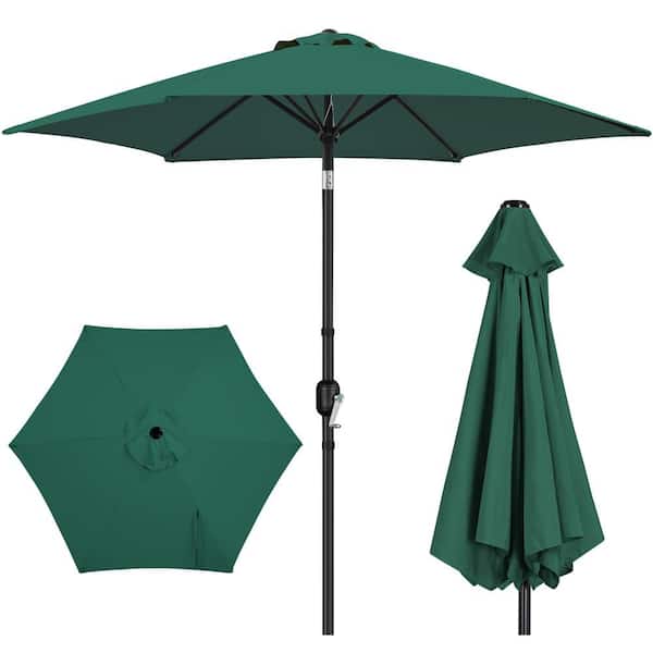 Yaheetech 9 ft. Patio Umbrella 95 in. H 6-Ribs Market Umbrella with Push Button Tilt and Crank, Dark Green