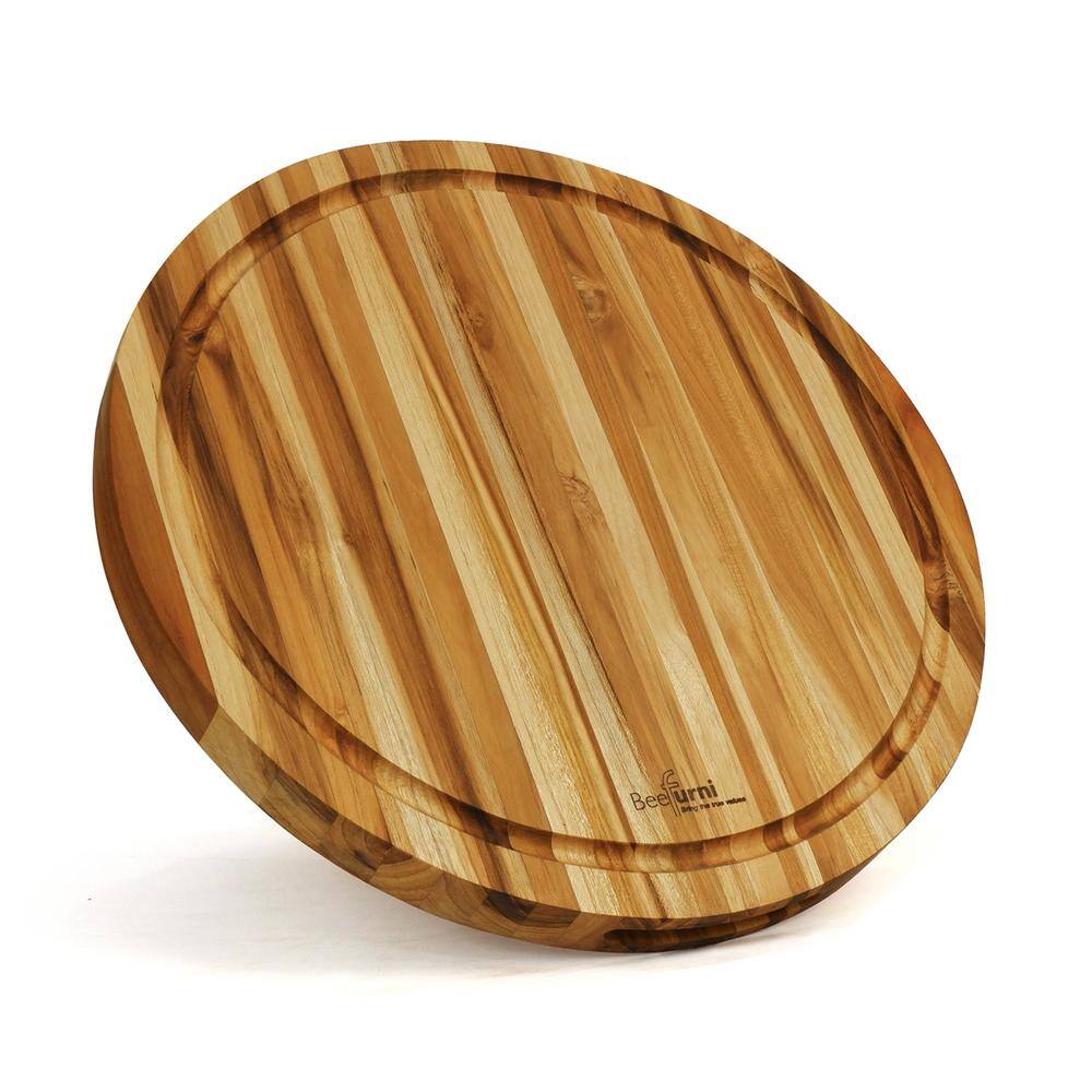 5Piece 15.75 in. Natural Brown Hardwood Teak Round Cutting Board Set
