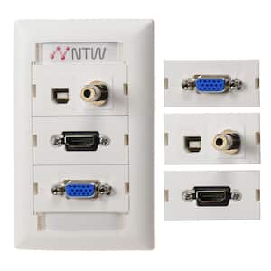 White 1-Gang Audio/Video;VGA;1-HDMI/1-Data/1-Audio, HDMI, Audio, Video, Brush Plate Wall Plate (1-Pack)