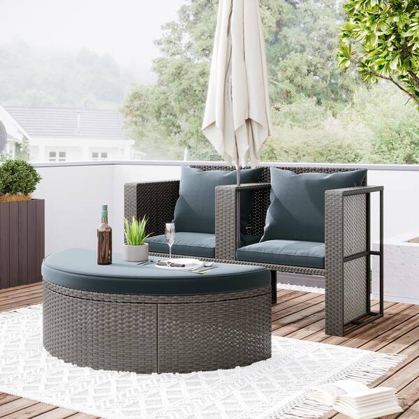 Nestfair 3-Piece Wicker Outdoor Sectional Set with Gray Blue Cushions