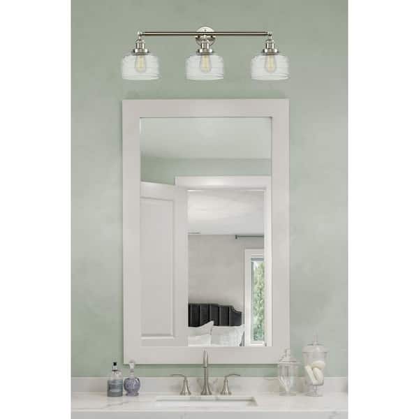 Bell 32 in. 3-Light Brushed Satin Nickel Vanity Light with Glass Shade