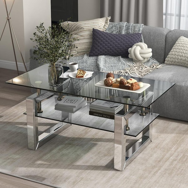 Zeus & Ruta W 39.4 in. x D 19.7 in. x H 17.7 in. Transparent Tempered Glass Coffee Table for Living Room