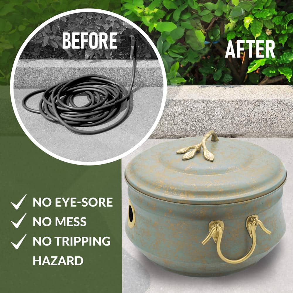 Verdigris Brass Finish 19" Garden Hose Holder Pot