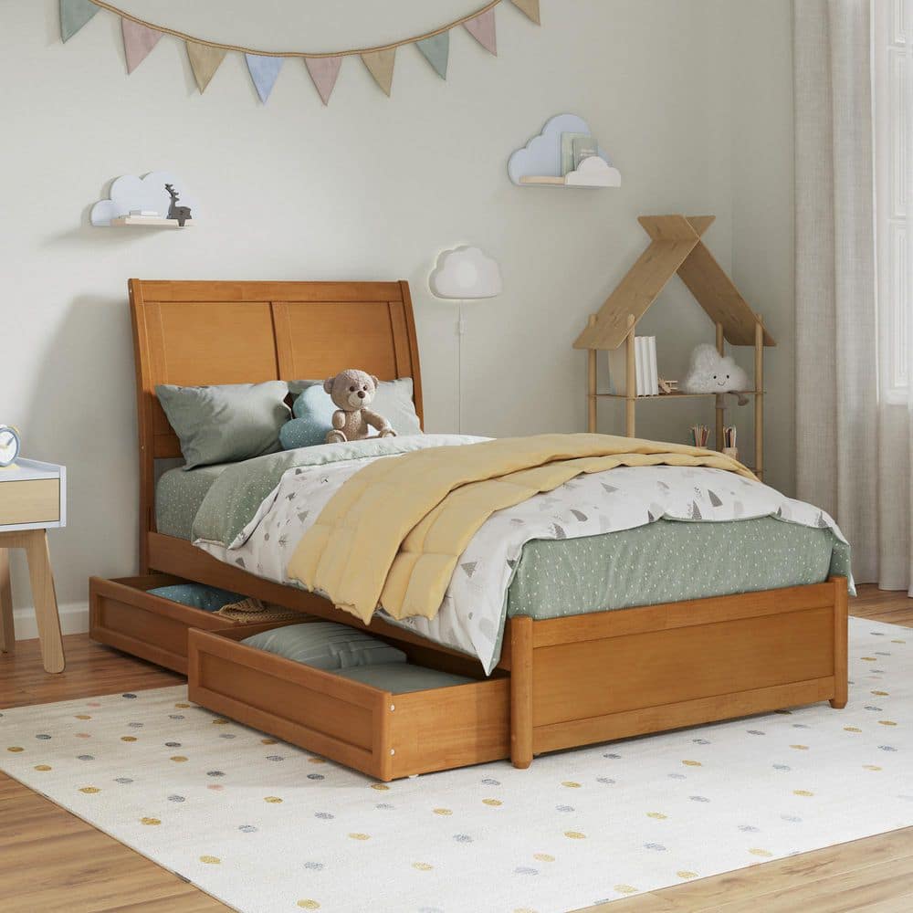 Andorra Light Toffee Natural Bronze Solid Wood Frame Twin Platform Bed with Panel Footboard and Storage-Drawers price history on PriceWatchPro