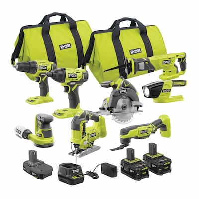 RYOBI ONE+ 18V Cordless 8-Tool Combo Kit with 3 Batteries and Charger