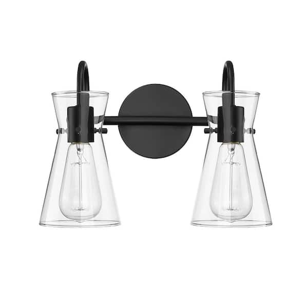 Millennium Lighting Camellia 13.4 in. 2-Light Matte Black Vanity-Light with Clear Shade