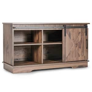 Brown Farmhouse Sliding Barn Door TV Stand Storage Cabinet Console with Adjustable Shelf