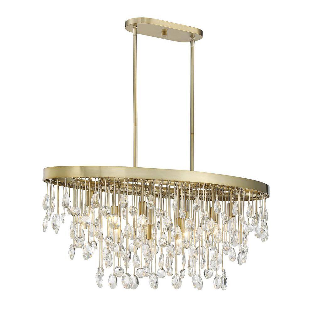 Livorno Noble Brass 8-Light Linear Chandelier with Clear Faceted Crystals