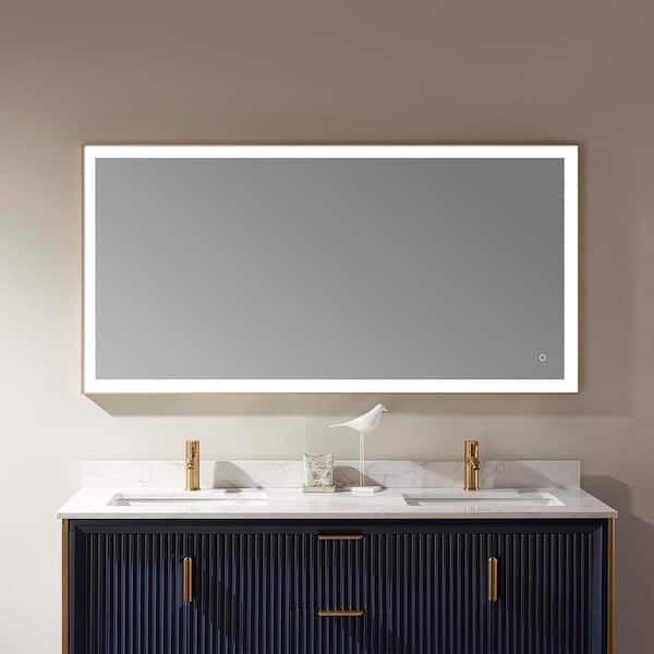 ROSWELL Benevento 60 in. W x 30 in. H Rectangle Framed LED Bathroom Vanity Mirror in Gold