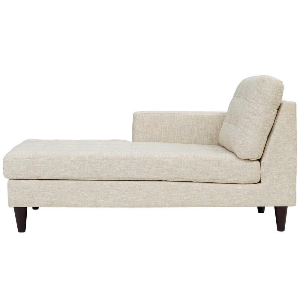 Beige Polyester Blend Left-Arm Upholstered Chaise with Wood Legs