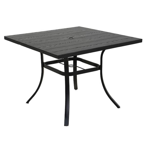 Clihome 37 in. L x 37 in. W x 29 in. H Cast Aluminium Square Outdoor Side table Patio Bistro Bar Table with Umbrella Hole