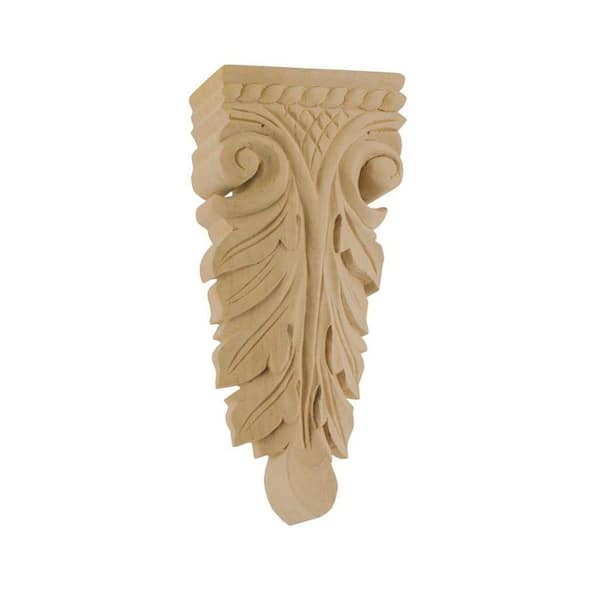 American Pro Decor 5-7/8 in. x 2-1/2 in. x 7/8 in. Unfinished Hand Carved North American Solid Alder Wood Onlay Acanthus Wood Applique