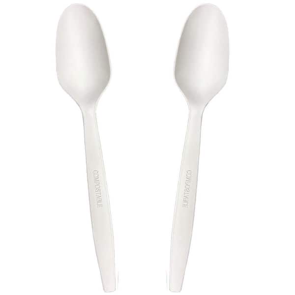 White Compostable Forks and Spoks Disposable Tableware Set Heavy Duty Biodegradable 200 Per Case Poly Lactic Acid