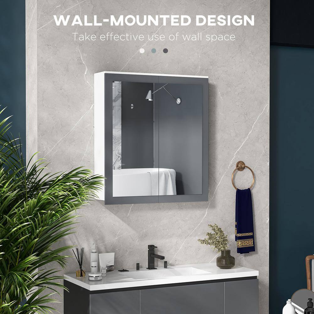 White and Gray MDF Wall Mounted Bathroom Medicine Cabinet with Mirror
