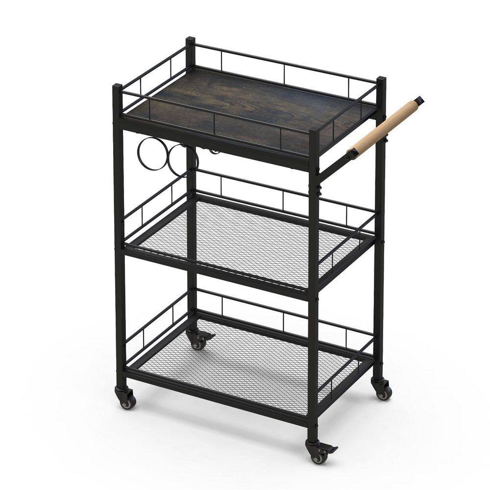 Brown 3Tier Metal Mesh Rolling Storage Kitchen Cart for Kitchen