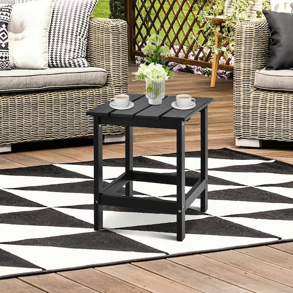 Black Square Wood 18 in. Outdoor Coffee Table Side End Table Suitable for Garden Patio Balcony