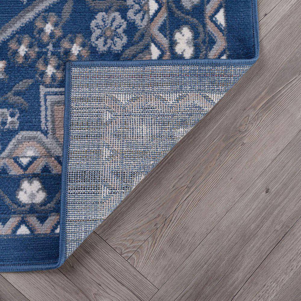 Navy and Beige Synthetic Reversible 5' x 7' Area Rug